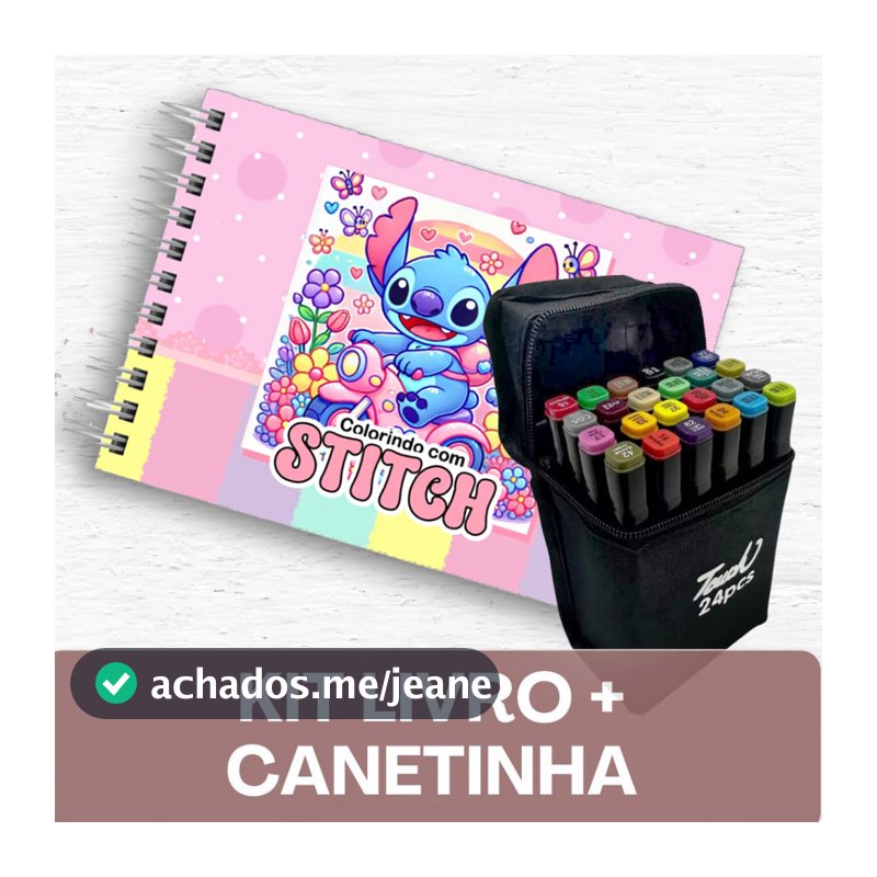 Livro de colorir STITCH + Canetinhas / 50 Folhas / Capa Holográfica