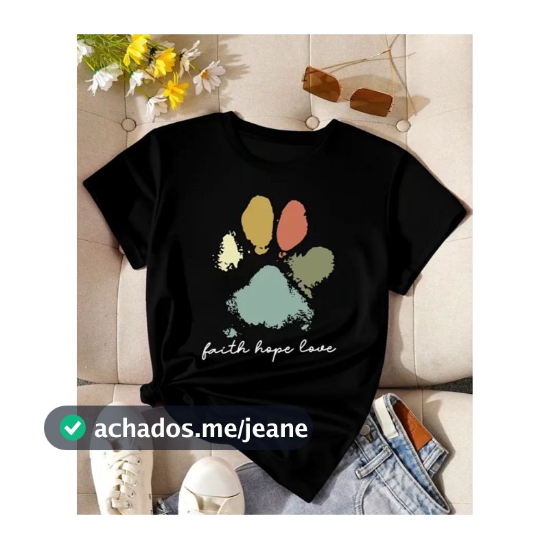 Blusa Feminina Patinha de Cachorro T-shirt Algodão Casual Premium