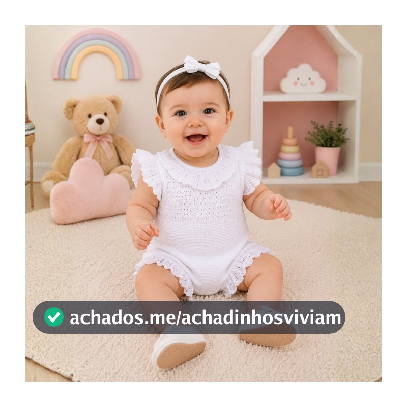 Romper Macacão Tricô Verão com Pérolas Jardineira Body Bebê