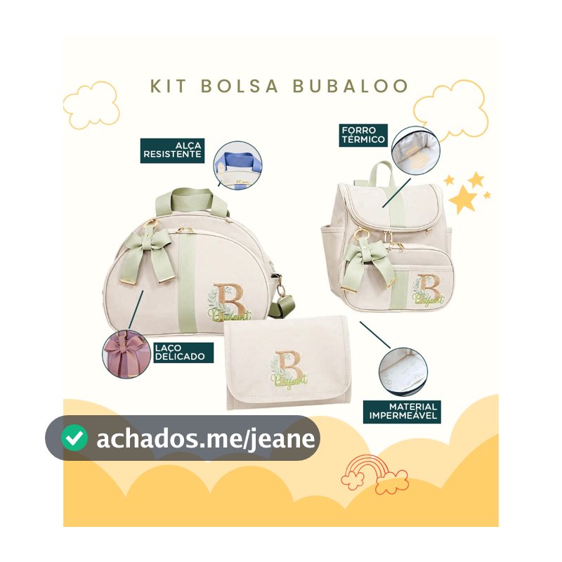 Kit Maternidade 3 Peças Bolsa, Mochila e Trocador Personalizado Térmica Impermeável,Coleção Bubbaloo