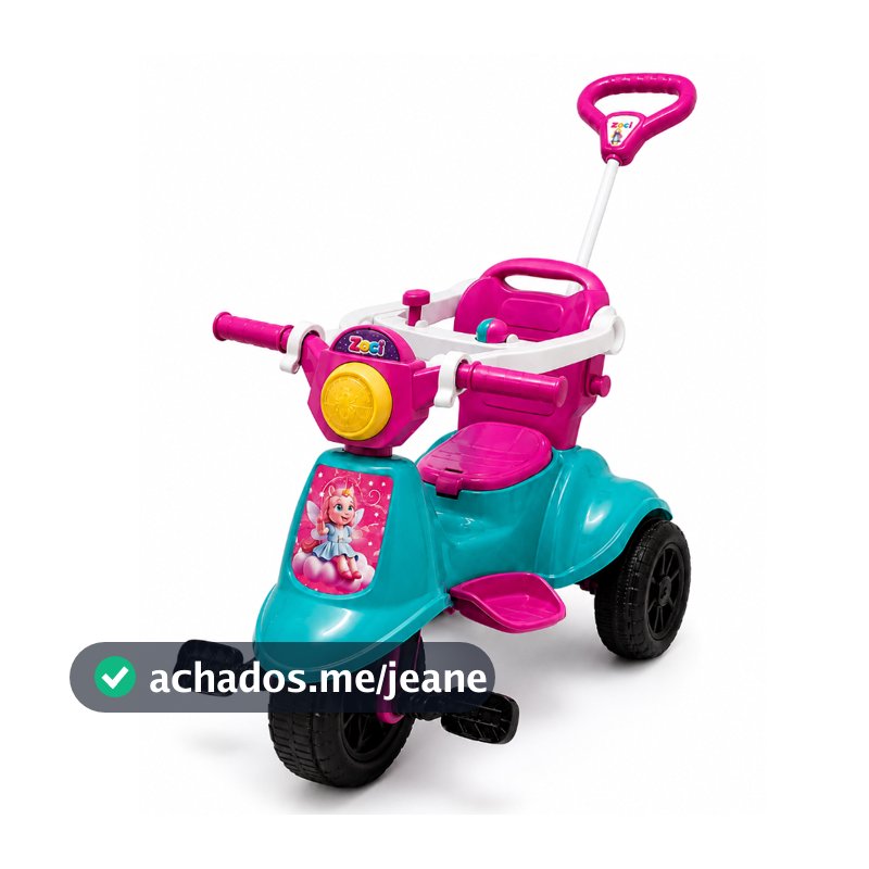 Carrinho De Passeio Triciclo Avespa Motoca Zociella C/ Pedal Apoio de Pé e Haste Empurrador Infantil