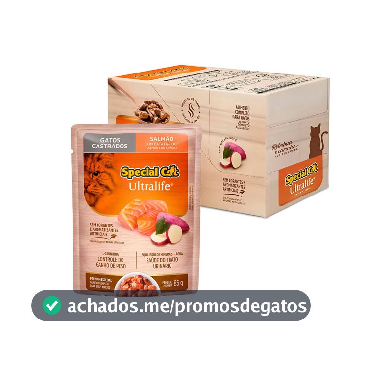 Kit 12un. Ração Úmida Special Cat Ultralife Sachê Para Gatos Castrados Salmão 85g