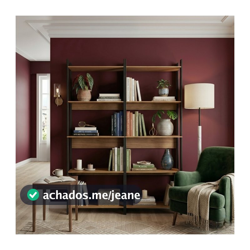 Kit 2 Estantes para Livros 10 Prateleiras Estilo Industrial Lâmina Mel/Preto - BRV Móveis