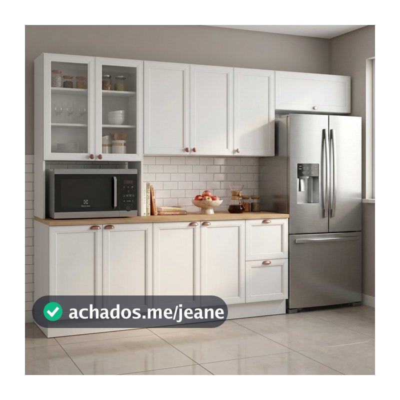 Cozinha Completa Modulada Americana 4 Peças com Paneleiro Torre Quente e Balcão com Tampo Unna Yesca Branco