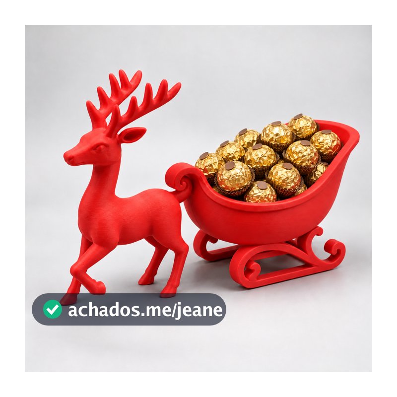 Trenó com Rena Decoração de Natal Enfeite Natalino para Mesa Centro de Mesa Porta Balinha
