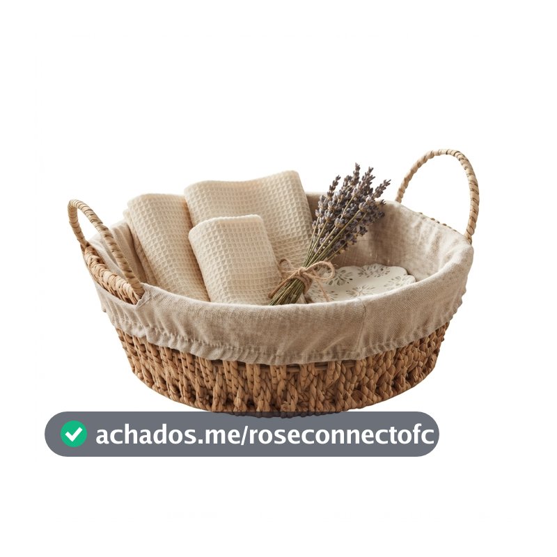 Cesta Redonda Wolff com Alça e Forro Tecido Bege 27cm Organizadora Multiuso para Decoração Banheiro Quarto Sala e Closet
