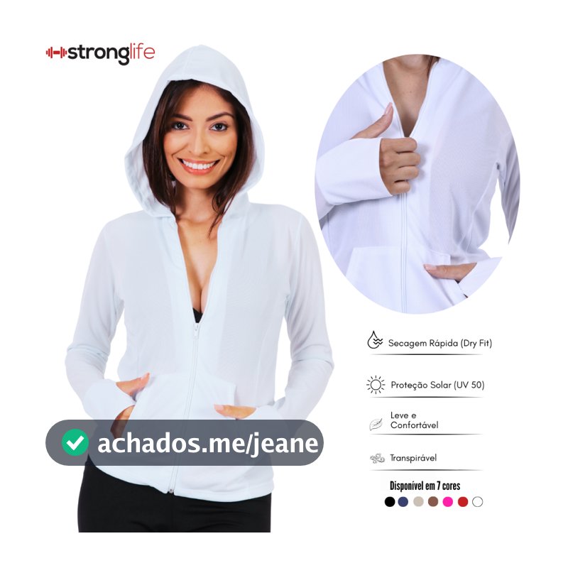 Jaquetinha Casaquinho Esportiva, Dry Fit - Academia - Fitness - Bolso, Capuz e Zíper. Proteção Solar UV50