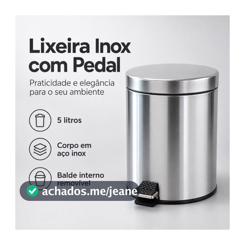 Lixeira Inox 5 Litros Com Pedal Alça Cesto Removível Banheiro Cozinha Lavabo Escritório Durável