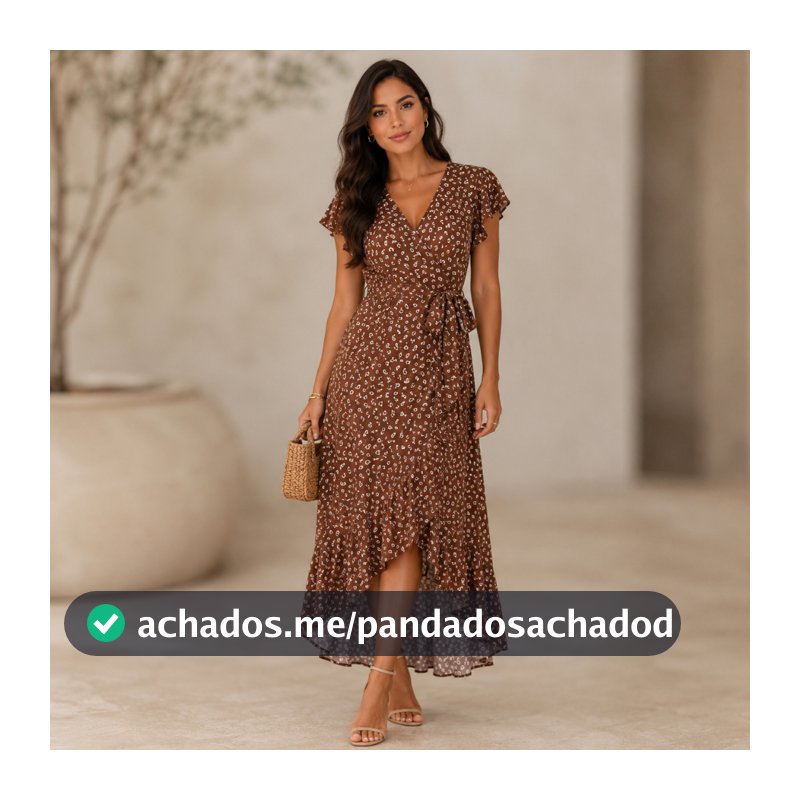 Vestido Midi Feminino Envelope Ajustável Na Cintura  ForradoFlorzinhas