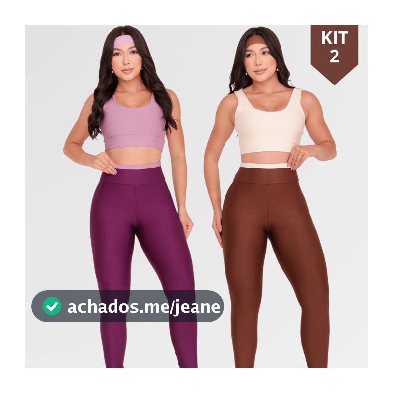 Kit 2 Conjuntos Roupa de Academia Feminina Fitness Bicolor Top Reforçado e Calça Legging