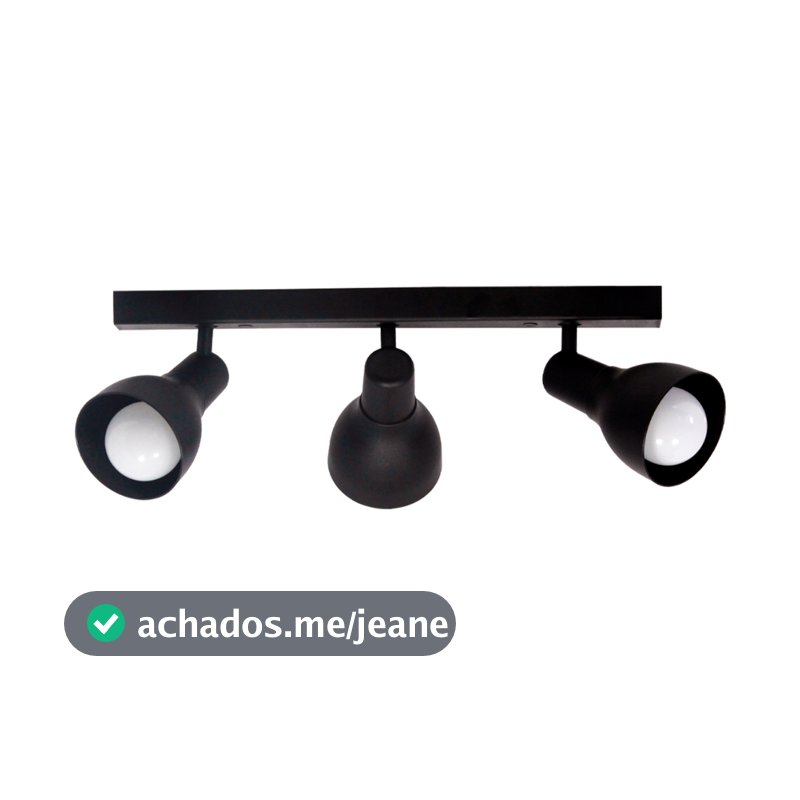 Lustre Luminária Teto Trilho Eletrificado 3 Spot Triplo LED E-27 Preto Articulado Direcionavel Led  Sobrepor Sala