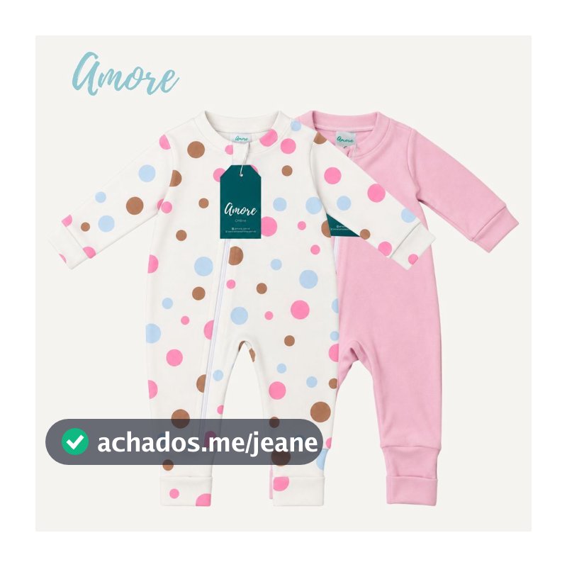 Roupa Para Bebê Kit 2 Macacão Amore Vira Pé Bolinha Rosa e Rosa 100% Algodão