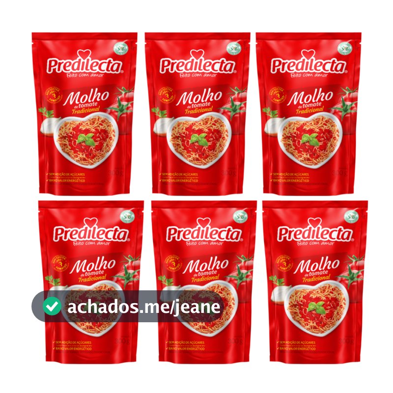 Molho de Tomate Kit Com 5 ou 6 Unidades Sache 300 Gramas Predilecta