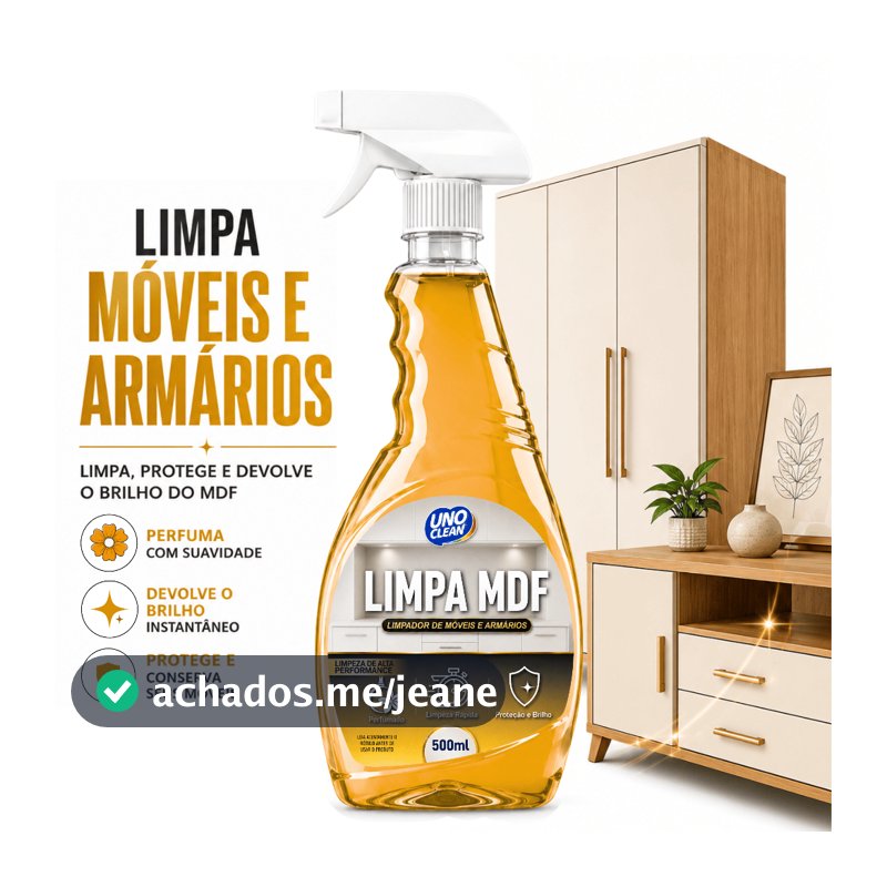 Limpa MDF 500ml Spray Perfumado Limpeza Rápida Móveis Armários Remove Sujeira Gordura Não Danifica