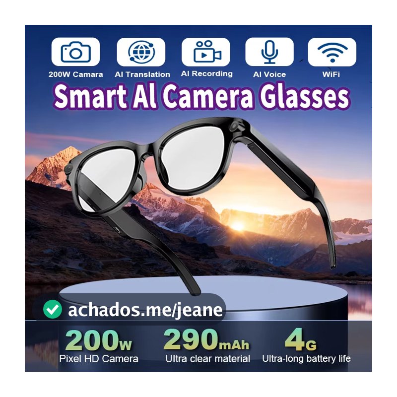 2026 AI Óculos Inteligentes 290Mah Bateria 200W pixel Câmera HD Foto Vídeo Tradução Música Assistente De Voz Controle