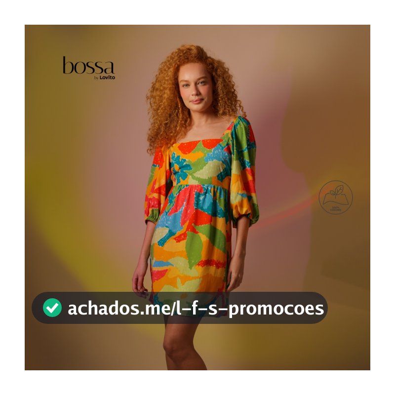 Lovito Bossa Vestido Feminino em Viscose Com Mangas 3/4 Estampa Colorida DRB618BRL648