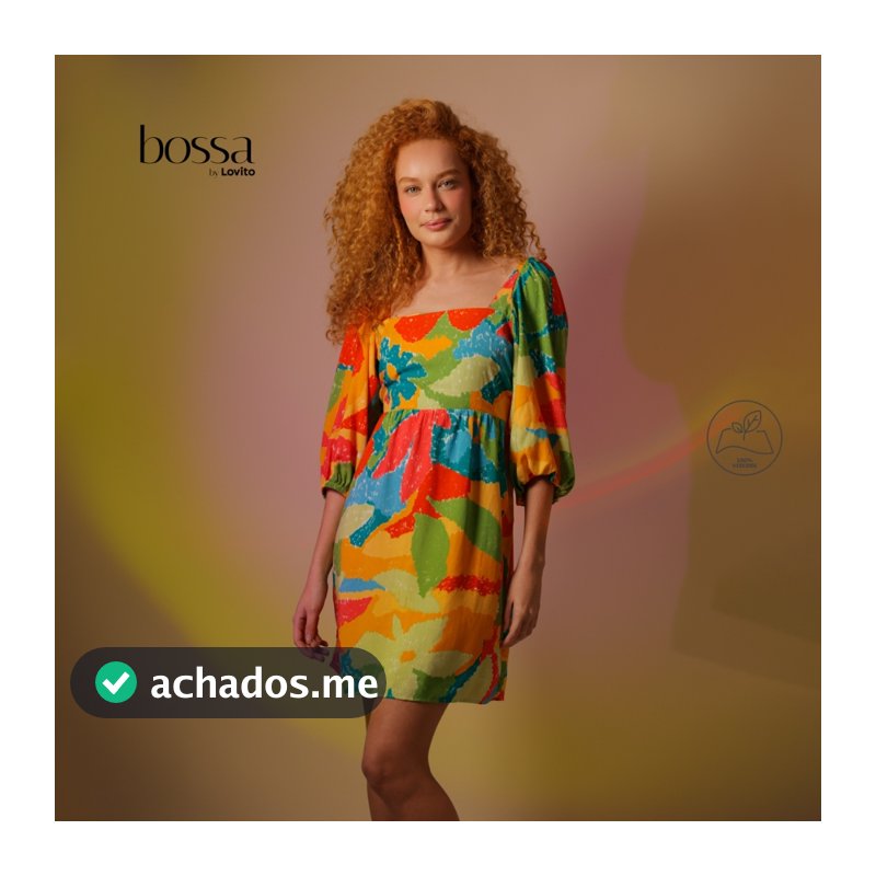 Lovito Bossa Vestido Feminino em Viscose Com Mangas 3/4 Estampa Colorida DRB618BRL648