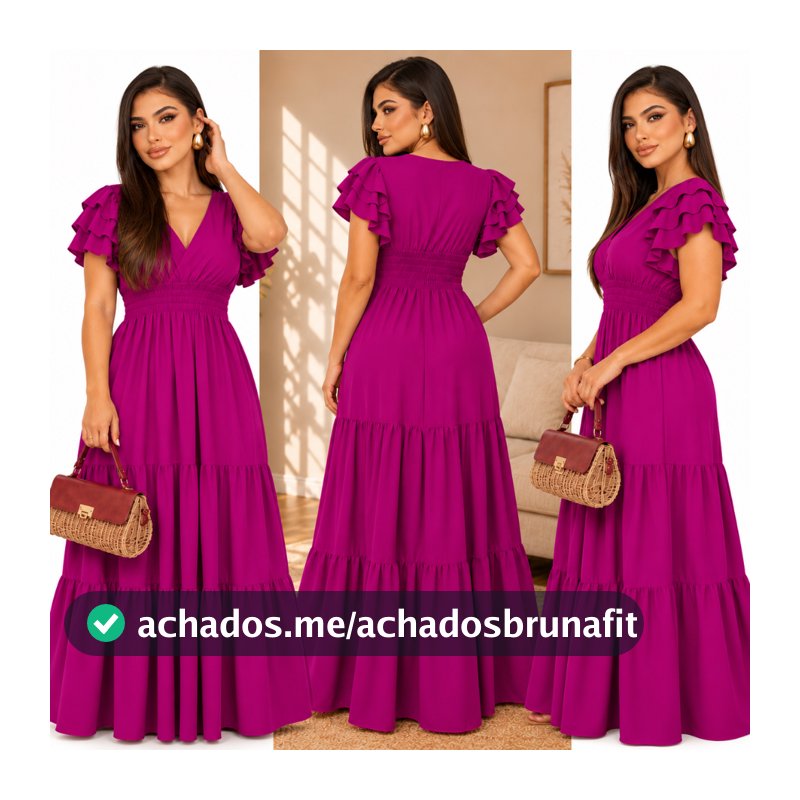 Vestido Feminino Longo Saia 3 Maria Manga com Babado Festa Formatura Evangélico Madrinha