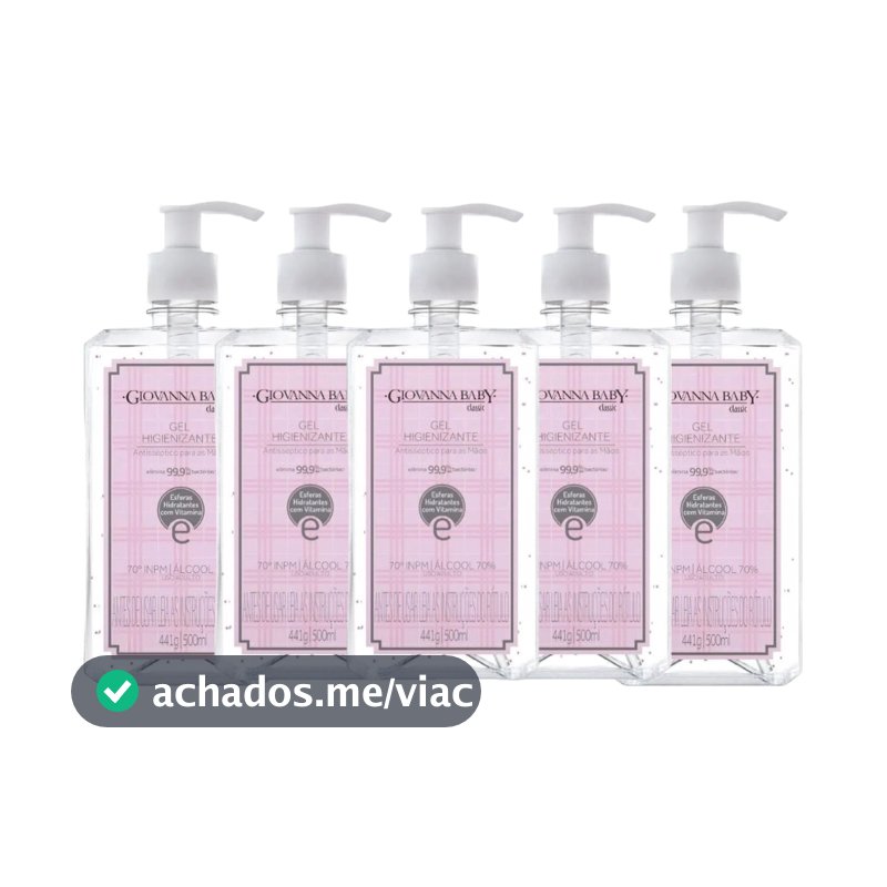 Kit Álcool Em Gel Higienizante Giovanna Baby Classic Rosa 500ml (5 unidades)