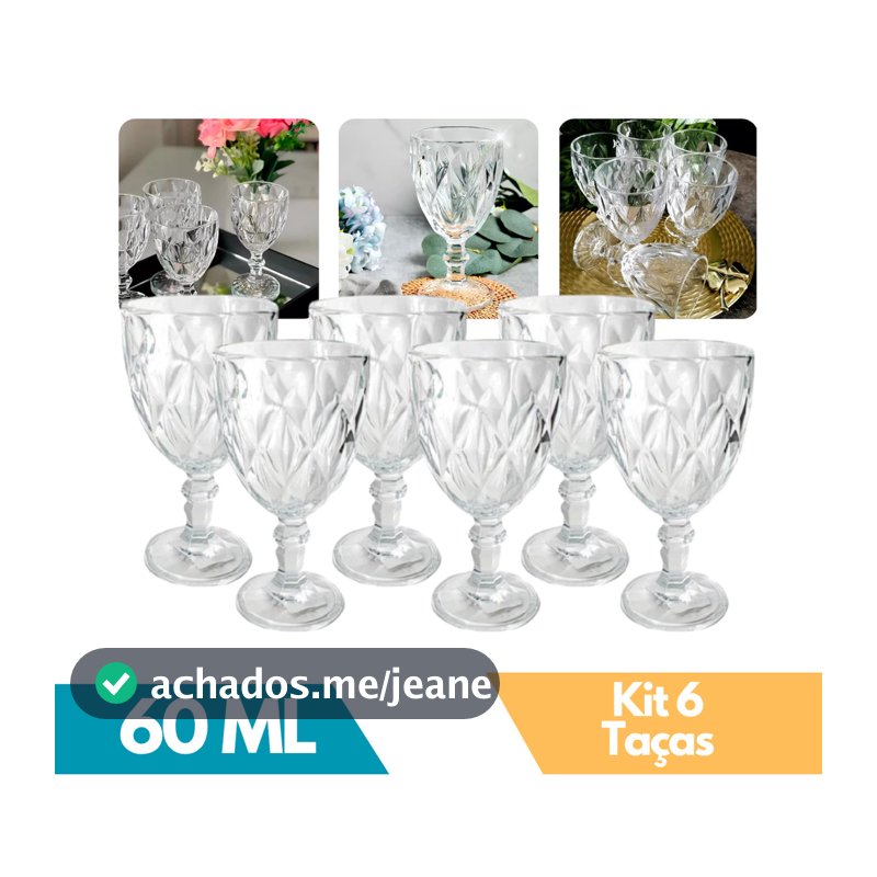 Kit 6 Taças de Licor 60ml Vidro Diamante Cristal Sofisticado Elegante