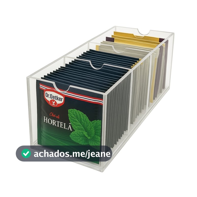 Porta Sachê Chá em Acrílico Cristal com 4 Divisões Nichos Sem tampa Decoração Cantinho do Café