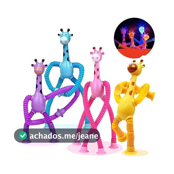 Kit com 4 Unidades Girafas Estica Tubo Gruda Montessori Telescópio Variadas Brinquedo