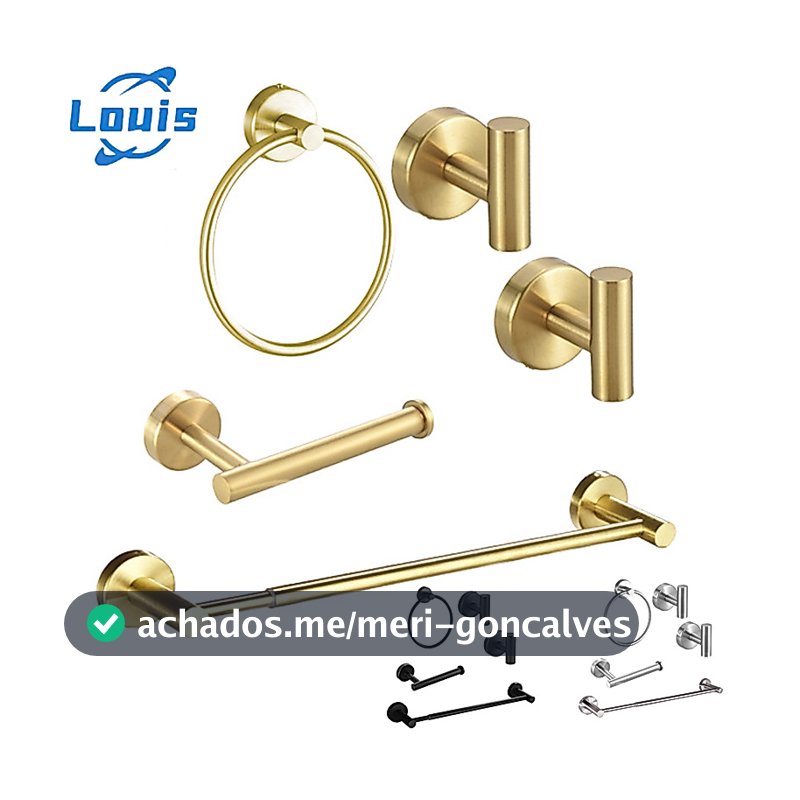 Louis Kit Banheiro 5 Peças Toalheiro Ajustável 43-65cm ou Fixo 40/60cm
