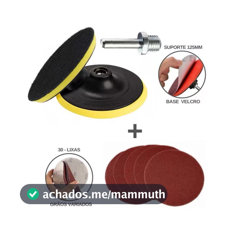 Base Suporte Disco 125mm + Lixas Sem Furos Com Velcro 5" Furadeira Esmerilhadeira sOUT2
