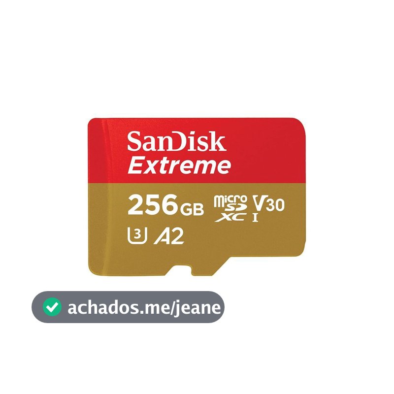 Cartão de Memoria Sandisk Extreme 256GB Micro SDXC UHS-I U3 Action Cam C/Adaptador - SDSQXAV-256G-GN6MA