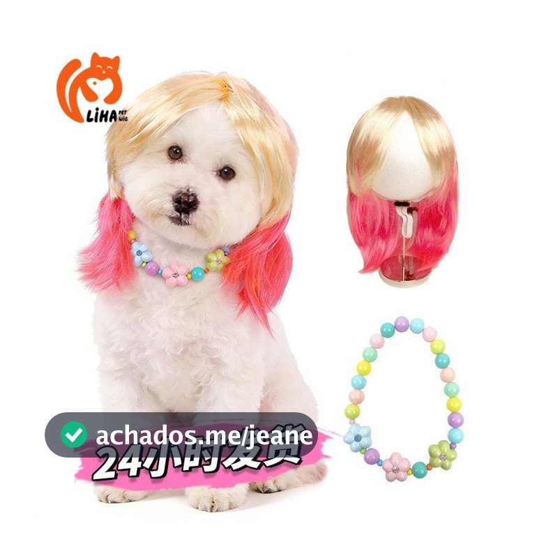Peruca para Animais de Estimação, Linda e Adorável, Peruca Bob Bicolor para Halloween e Natal, Acessório de Fantasia Div