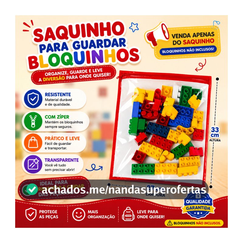 Kit 5/10 Saquinho Organizador Envelope De Brinquedo Quebra Cabeça Lego C/Zíper