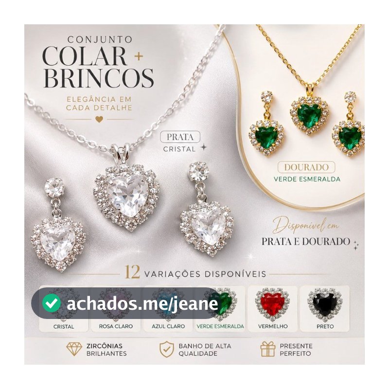 Conjunto Colar e Brincos Feminino Coração Zircônia Luxo Presente