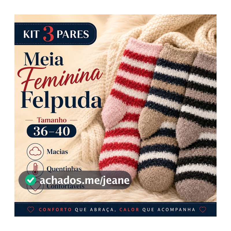 Kit 4 Pares Meia Cano Longo Felpuda Adulto P/ Frio E Inverno