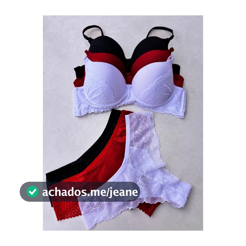 Kit 3 Conjuntos de Calcinha e Sutiã Com Detalhes em Renda REF Alexia Elegância em Cada Peça