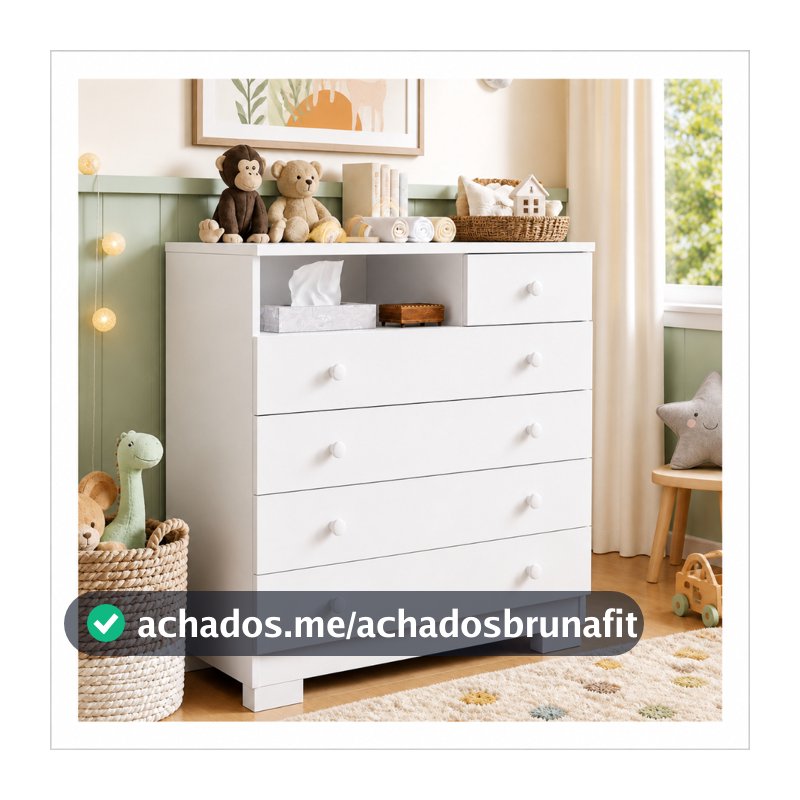 Cômoda Para Quarto Infantil 5 Gavetas Multiuso Com Nicho Organizador Roupas Criança Moderna Amora