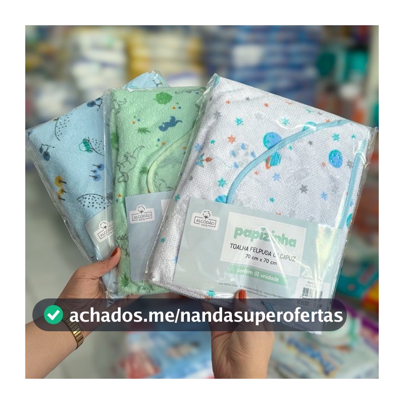 Kit 3 Toalha de Banho Felpuda c/ Capuz 70x70cm Papizinha Papi Toalha infantil