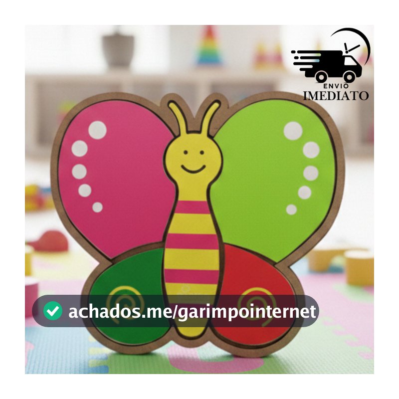 Brinquedo Pedagógico Quebra Cabeça Borboleta MDF Encaixe Infantil Educativo