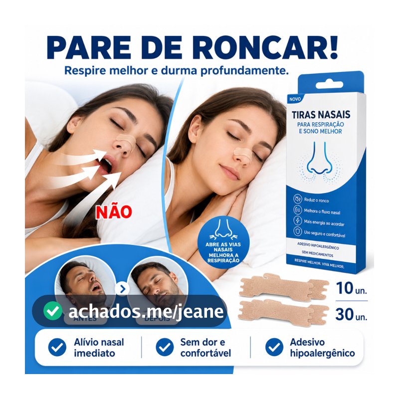 Alargador Nasal Antirronco - Tiras Respiratórias para Dormir - Adesivo Físico de Dilatação Nasal