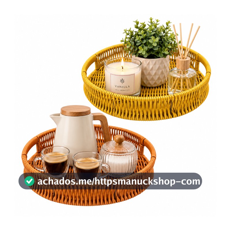 Bandeja Decorativa de Rattan Bandeja de Servir Mesa Posta Cantinho do Café