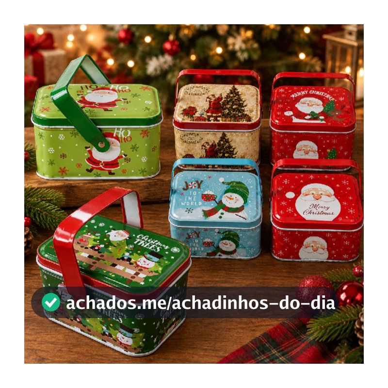 Kit Lata de Metal Retangular com Alça de Natal - Porta Doces e Lembrancinha - 6x10,5x8cm - Rizzo