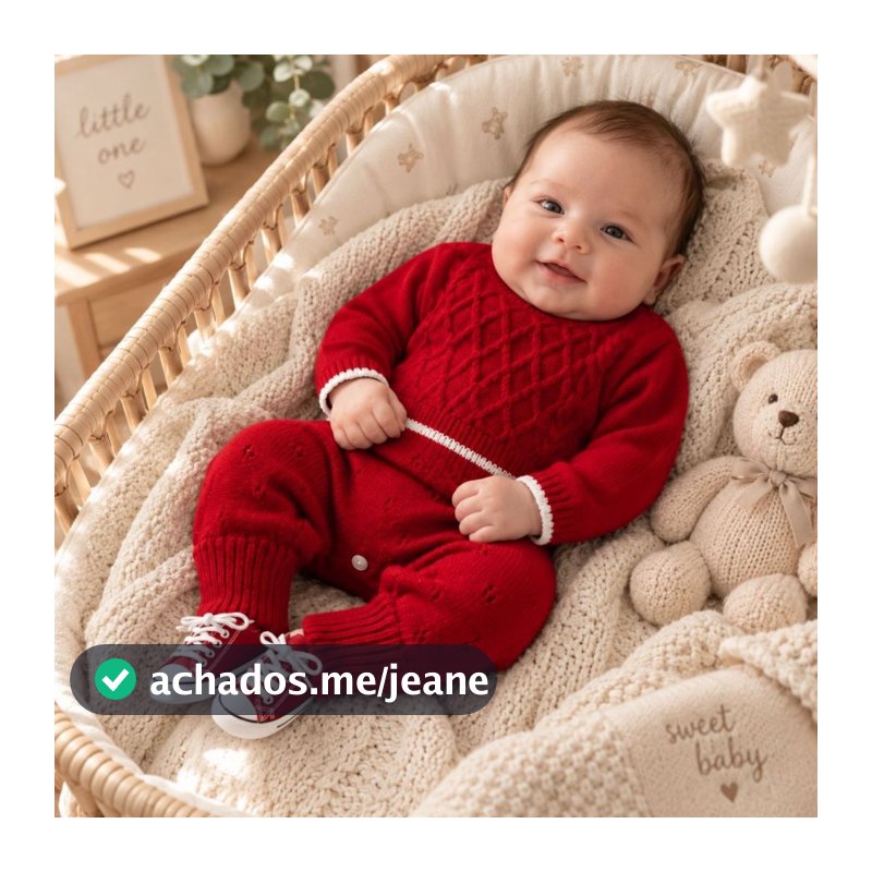 Macacão Bebê Tricô RN Luxo Aran Trança Saída Maternidade Recém-Nascido Enxoval Menino Menina