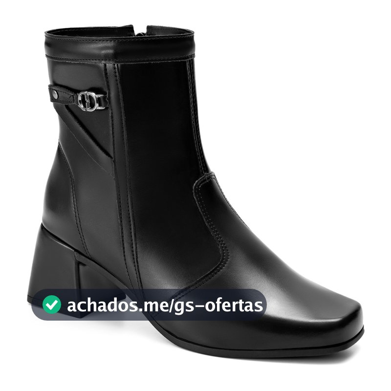 Bota Feminina Lumiss Salto Bloco Baixo Cano Curto Detalhe Metal