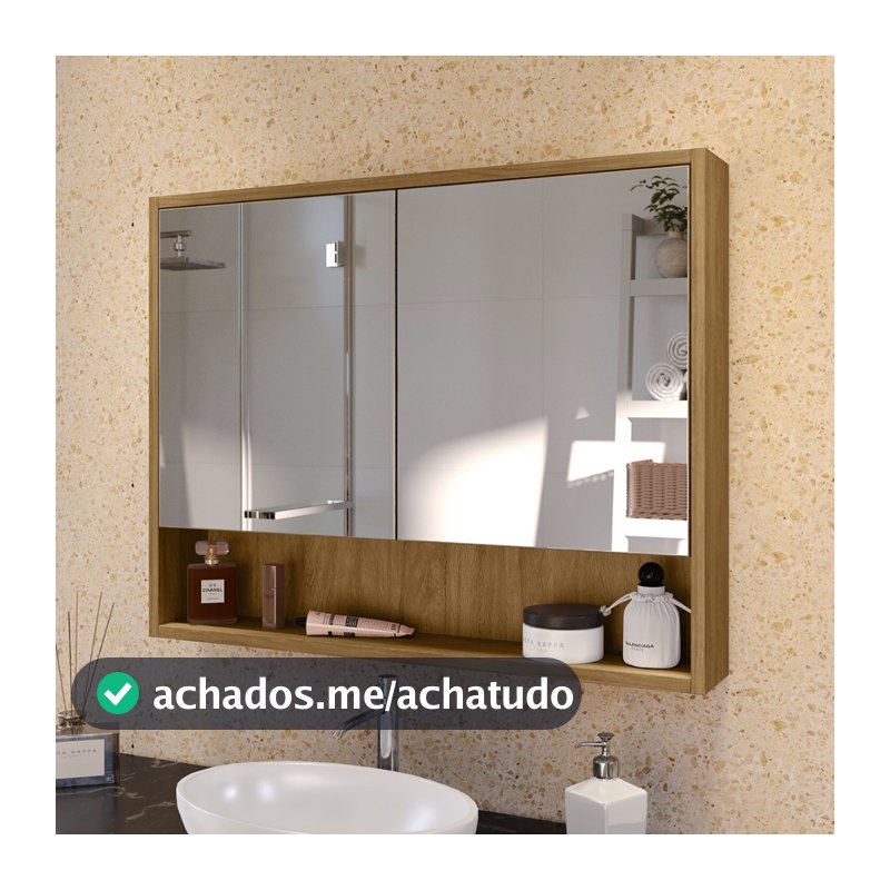 Espelheira Eros Para Banheiro com duas portas com Espelho, para Lavabo