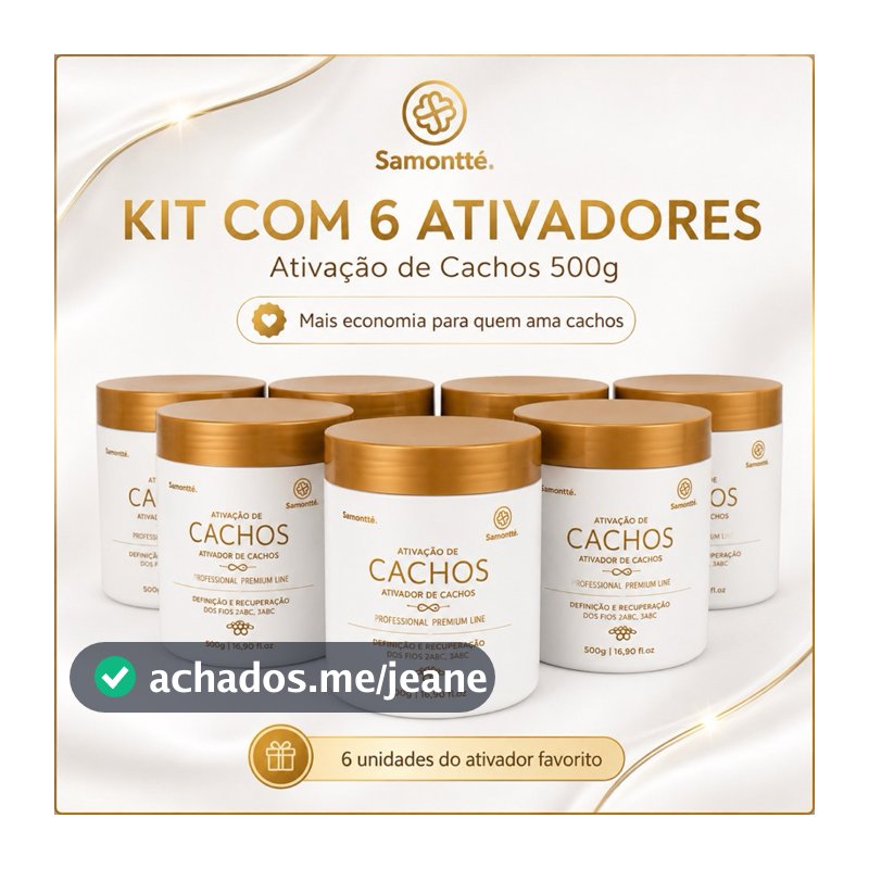 Kit 6 Ativadores de Cachos S’amontté 500g Sem Enxágue Finalizador Anti Frizz Definição 2A a 4C
