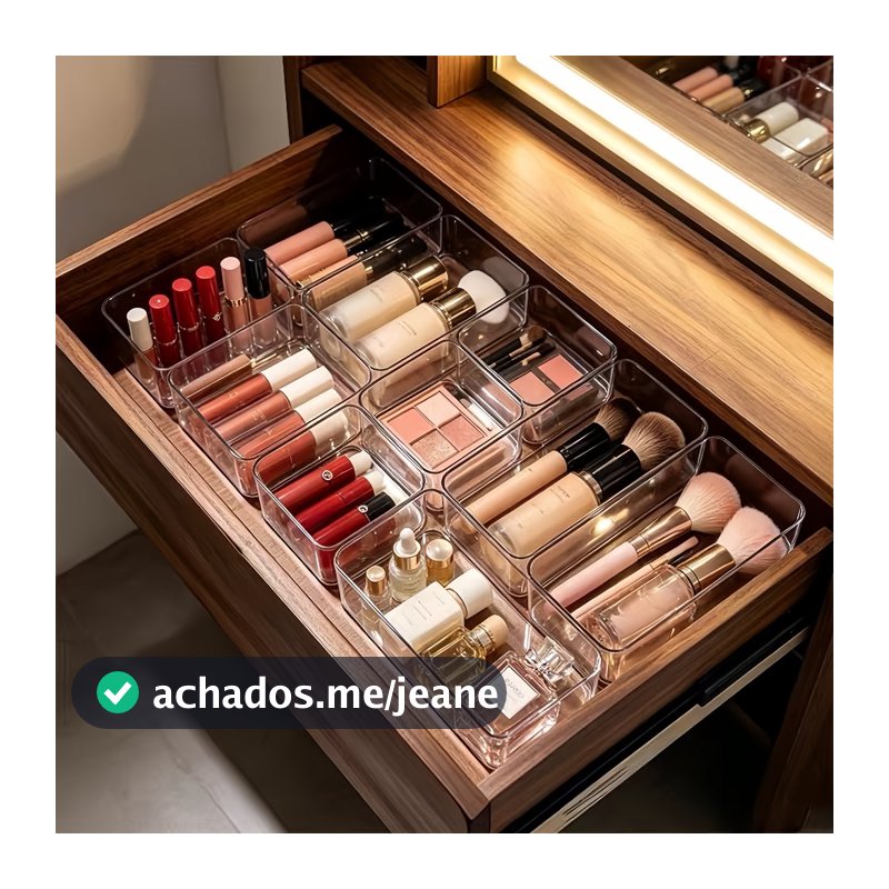 Kit de 14 Organizador Acrílico Cristal Multiuso Modular para Maquiagem Gavetas Talher