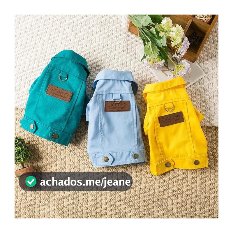 Jaqueta Jeans Para Animais De Estimação Com Buracos De Trela , Primavera E Outono , Leve , Elegante , Roupas Cães Gatos