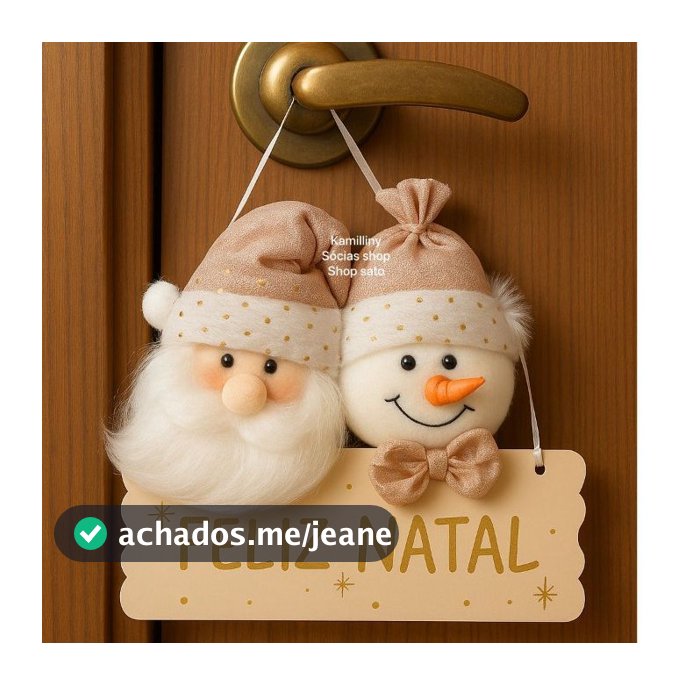 Enfeite Papai Noel Boneco De Neve Com Placa "Feliz Natal" Nude Dourado Decoração Para portas