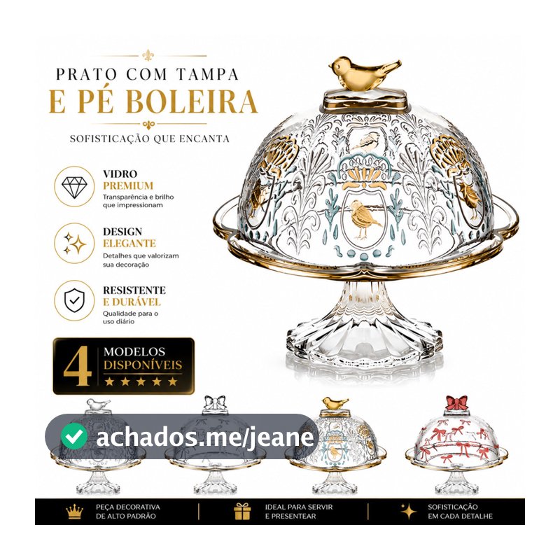 Boleira Cristal Canary e Belle Com Pé e Tampa 19,8cm Para Bolo Doces Sobremesas