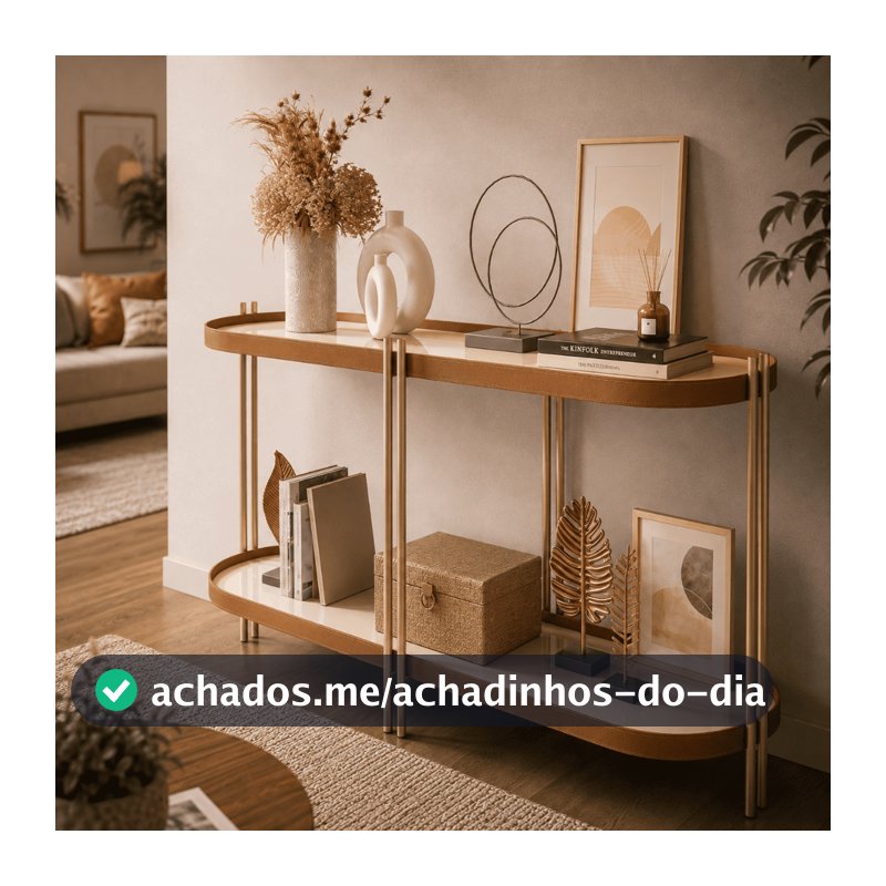 Buffet Aparador Manhattan Pés Dourados Industrial 111cm Moderno Elegante Tampo Orgânico Arredondado