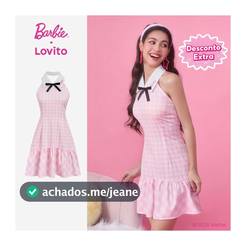Barbie™ X Lovito Xadrez Vestido Babydoll Delicado com Laço Frontal Colorblock Primavera/Verão LB1AD041